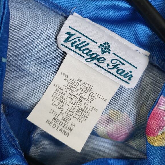 Vintage Village Fair Robe Nightgown Womens Medium Midi Blue Floral Zip P… - Picture 3 of 11